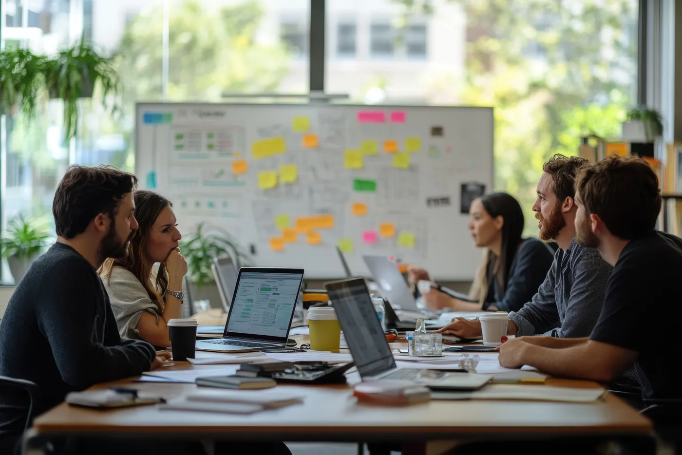 Entwicklerteam bei der Arbeit an einer Anwendung (KI-generiert)
