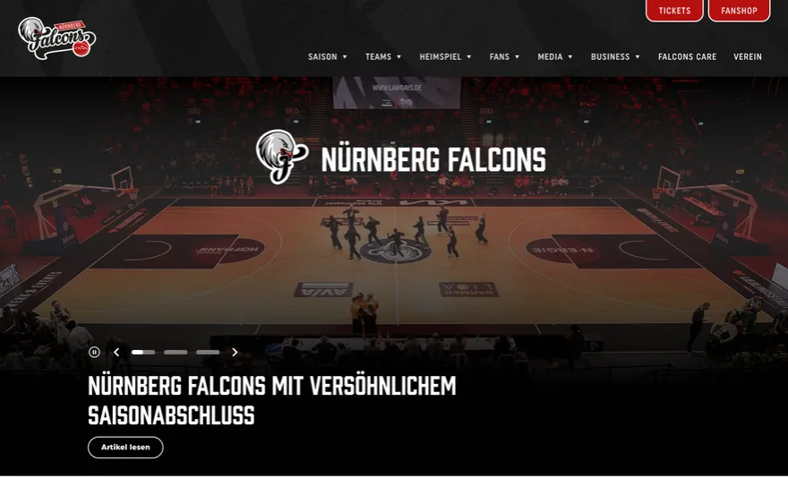 Nürnberg Falcons Website auf Unite-FX